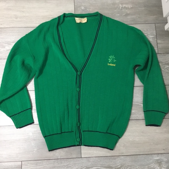 Quills Woollen Market Other - Vintage IRELAND Shamrock Green Acrylic Cardigan Quills Woollen Market L